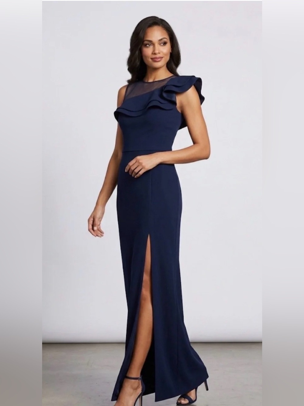 Elegant Navy  Evening Gown with Floral Accent
